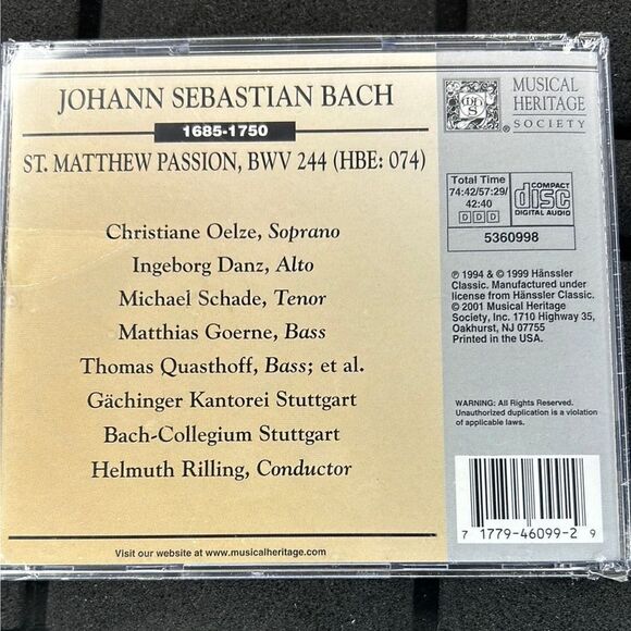 St. Matthew Passion Bach BWN 244 Helmuth Rilling Conductor 3CD 0104 - Picture 2 of 2
